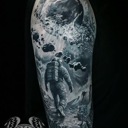 Black and grey realism tatovering med dybde og kontrast